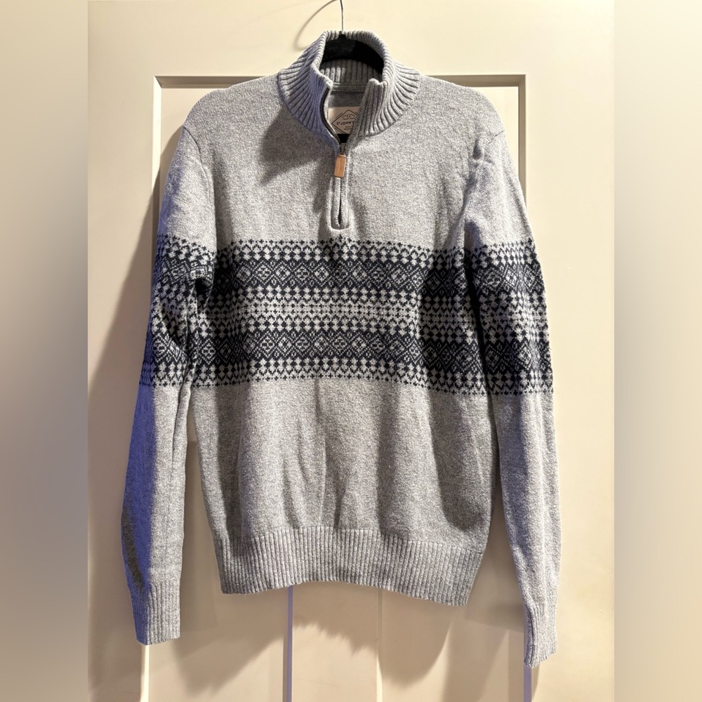 St John’s Bay Cotton/Wool Blend Gray Winter  Sweater - FairIsle Pattern - Medium